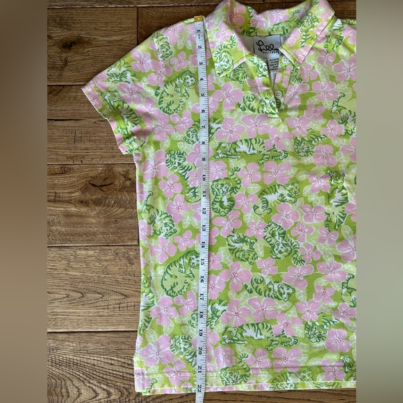 Lilly Pulitzer Vintage Tiger and Pink Flower Print Polo Shirt size L - Picture 9 of 10
